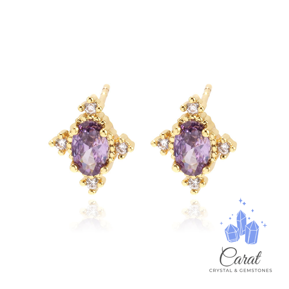 S925 Amethyst Gemstone Crown Earring