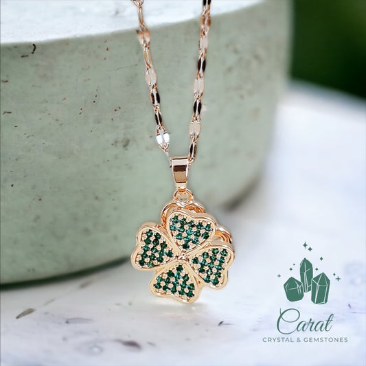 Spinnable Green Clover Gold Necklace